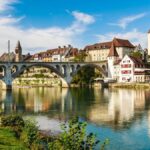 river, bridge, town